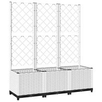 vidaXL Sodo lovelis su treliažu, baltos spalvos, 120x40x136cm, PP