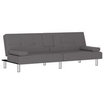 vidaXL Sofa-lova su puodelių laikikliais, pilkos spalvos, dirbtinė oda