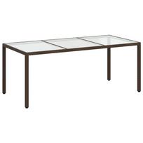 vidaXL Sodo stalas, rudas, 190x90x75cm, grūdintas stiklas/poliratanas