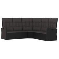 vidaXL Atlošiama kampinė sofa su pagalvėlėmis, juoda, poliratanas