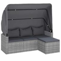 vidaXL Trivietė sodo sofa su stogeliu ir pakoja, pilka, poliratanas