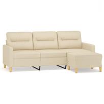 vidaXL Trivietė sofa su pakoja, kreminės spalvos, 180cm, audinys
