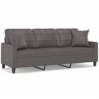 vidaXL Trivietė sofa su pagalvėlėmis, pilka, 180cm, dirbtinė oda