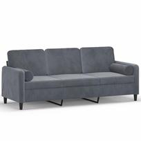 vidaXL Trivietė sofa su pagalvėlėmis, tamsiai pilka, 180cm, aksomas