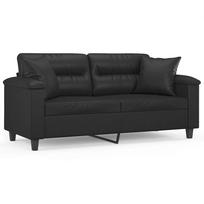 vidaXL Dvivietė sofa su pagalvėlėmis, juoda, 140cm, dirbtinė oda