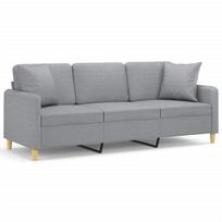vidaXL Trivietė sofa su pagalvėlėmis, šviesiai pilka, 180cm, audinys