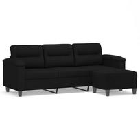 vidaXL Trivietė sofa su pakoja, juoda, 180cm, mikropluošto audinys