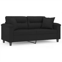 vidaXL Dvivietė sofa su pagalvėmis, juoda, 140cm, mikropluošto audinys