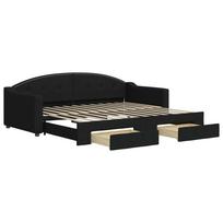 vidaXL Lova su ištraukiama dalimi/stalčiais, juoda, 90x200cm, audinys
