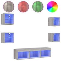 vidaXL Sieninė TV sekcija su LED, 7 dalių, pilka ąžuolo, mediena