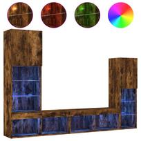 vidaXL Sieninė TV sekcija su LED, 4 dalių, dūminio ąžuolo, mediena