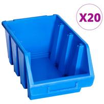 vidaXL Sudedamos sandėliavimo dėžės, 20vnt., mėlynos, plastikas