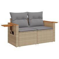 vidaXL Dvivietė sodo sofa su pagalvėlėmis, smėlio spalvos, poliratanas