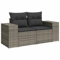 vidaXL Dvivietė sodo sofa su pagalvėlėmis, pilkos spalvos, poliratanas
