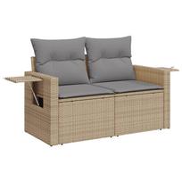vidaXL Dvivietė sodo sofa su pagalvėlėmis, smėlio spalvos, poliratanas