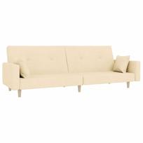 vidaXL Dvivietė sofa-lova su dvejomis pagalvėmis, kreminė, audinys