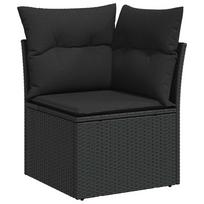 vidaXL Sodo kampinė sofa su pagalvėlėmis, juodas polirotangas