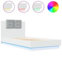 vidaXL Lovos rėmas su galvūgaliu ir LED lemputėmis, baltas, 90x190cm