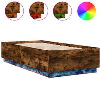 vidaXL Lovos rėmas su LED, dūminio ąžuolo, 75x190cm, apdirbta mediena