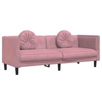 vidaXL Trivietė sofa su pagalvėlėmis, rožinės spalvos, aksomas