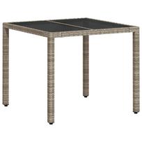 vidaXL Stalas su stikliniu stalviršiu, pilkas, 90x90x75cm, poliratanas
