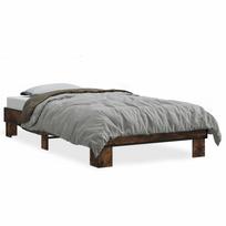 vidaXL Lovos rėmas, dūminio ąžuolo, 75x190cm, apdirbta mediena/metalas