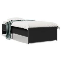 vidaXL Lovos rėmas, juodas, 90x190cm, apdirbta mediena ir metalas