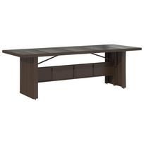 vidaXL Stalas su stikliniu stalviršiu, rudas, 240x90x75cm, poliratanas