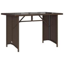 vidaXL Stalas su stikliniu stalviršiu, rudas, 110x68x70cm, poliratanas
