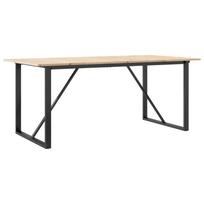 vidaXL Valgomojo stalas, 180x90x75cm, pušis ir plieninis, O formos rėmas