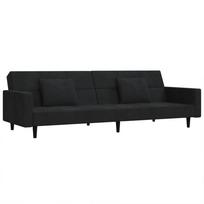 vidaXL Dvivietė sofa-lova su dvejomis pagalvėmis, juoda, aksomas