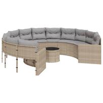 vidaXL Sodo sofa su stalu/pagalvėlėmis, smėlio, poliratanas, apvali
