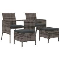 vidaXL Dvivietė sodo sofa su staliuku/taburetėmis, pilka, poliratanas