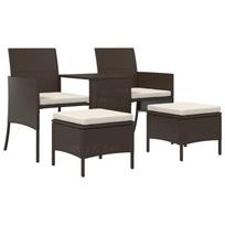 vidaXL Dvivietė sodo sofa su staliuku/taburetėmis, ruda, poliratanas