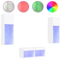 vidaXL Sieninės TV spintelės su LED lemputėmis, 4 dalių, baltos