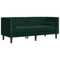 vidaXL Dvivietė chesterfield sofa su pagalvėlėmis, žalia, aksomas