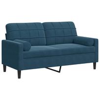vidaXL Dvivietė sofa su pagalvėlėmis, mėlynos spalvos, 140cm, aksomas