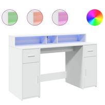 vidaXL Rašomasis stalas su LED apšvietimu, baltas, 140x55x91cm
