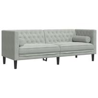 vidaXL Trivietė chesterfield sofa su pagalvėlėmis, pilka, aksomas