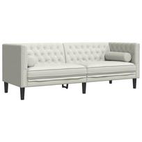 vidaXL Trivietė chesterfield sofa su pagalvėlėmis, kreminė, aksomas