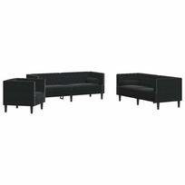 vidaXL Chesterfield sofų komplektas su pagalvėlėmis, 3 dalių, juoda