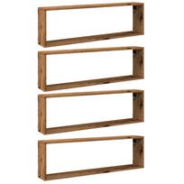 vidaXL Sieninės lentynos, 4vnt., medienos, 100x15x30cm, kubo formos