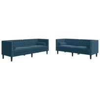 vidaXL Chesterfield sofų komplektas su pagalvėlėmis, 2 dalių, mėlynas