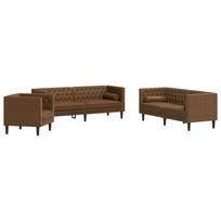 vidaXL Chesterfield sofų komplektas su pagalvėlėmis, 3 dalių, rudas