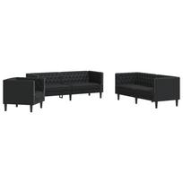 vidaXL Chesterfield sofų komplektas, 3 dalių, juodas, dirbtinė oda