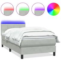 vidaXL Lova su spyruokliniu/čiužiniu/LED, šviesiai pilka, 90x210 cm, aksomas
