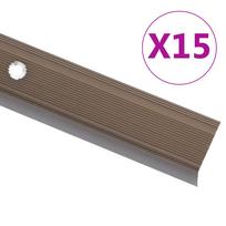 vidaXL Profiliai laiptams, 15vnt., rudi, 90 cm, aliuminis, L formos