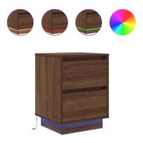 vidaXL Spintelė prie lovos su LED lemputėmis Rudas ąžuolas 38x34x50 cm