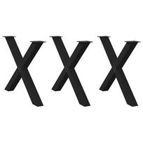 vidaXL Valgomojo stalo kojos, 3 vnt., juodos, 90x(72-73) cm, plienas, X formos