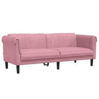 vidaXL Trivietė sofa, rožinės spalvos, aksomas